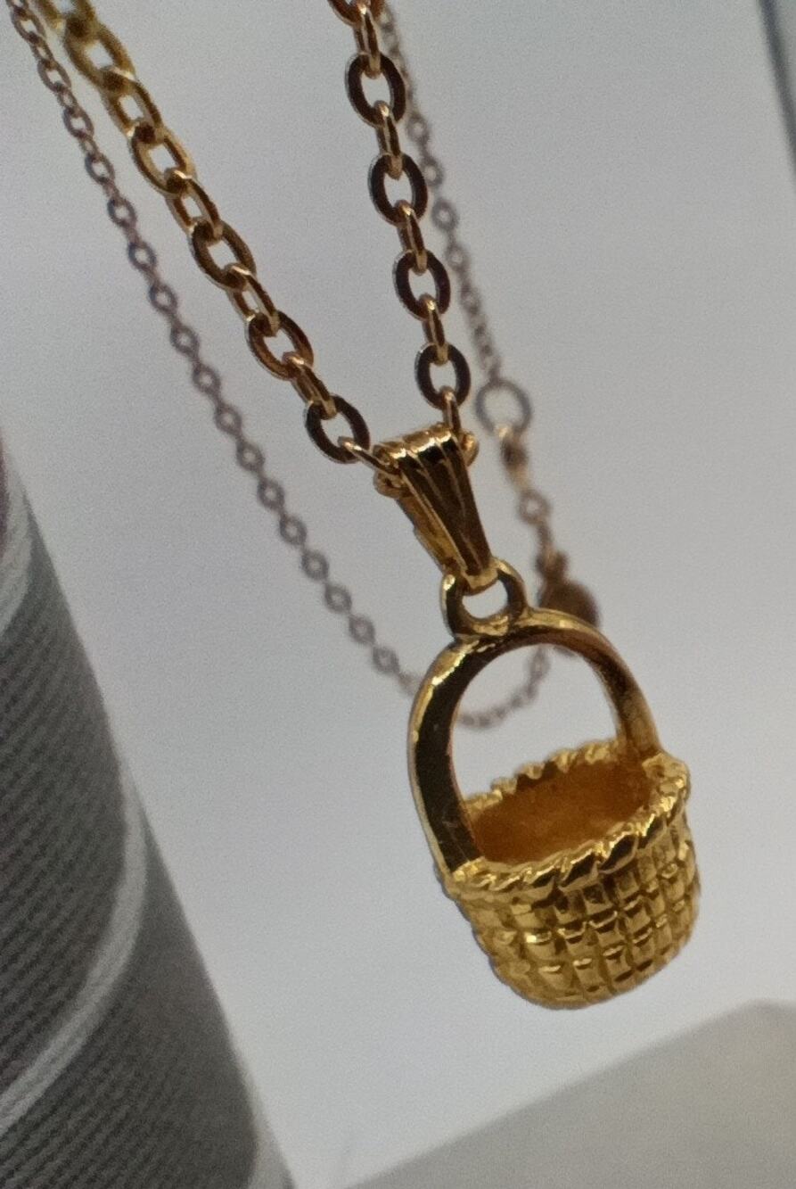 Vintage Fuller Brush Gold-Plated Basket Pendant Necklace